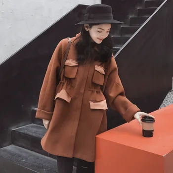

Casual Solid Long Coat For Women Pockets Loose Wool Coat And Jacket Black Warm Women Clothes Nice