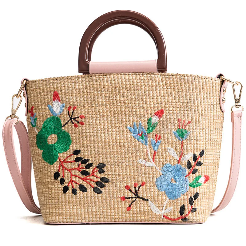 

Fashion Embroidered Flower Rattan Tote Bag New Straw Beach Women's Shoulder Bag Tide Slung Portable Bag Purses and Handbags