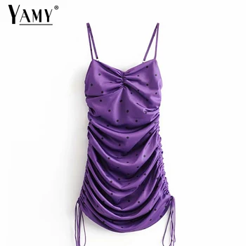 

Purple boho dress sleeveless korean dresses elegant sexy ruched polka dot dress vintage bodycon dress mini vestidos Summer
