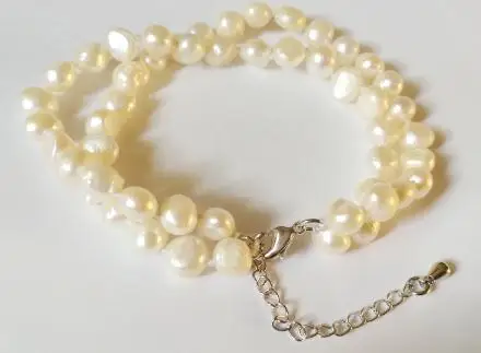 

Новое поступление, любимое жемчужное ювелирное изделие, 9 мм белый плоский барочный жемчуг, 2 ряда браслетов, удлиняющий цепочку, настоящий натуральный пресноводный жемчуг