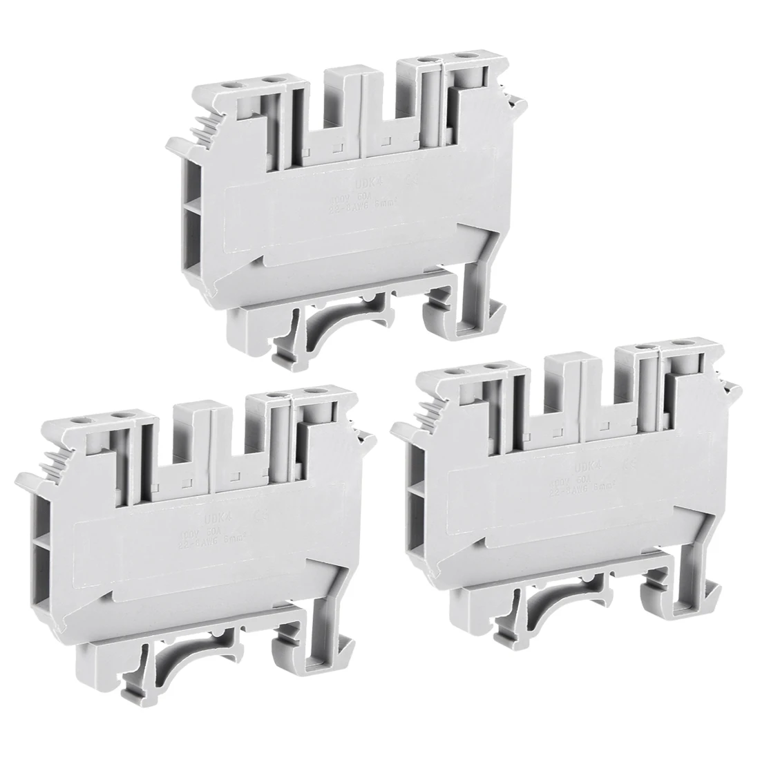 

uxcell 3Pcs UDK4 DIN Rail Terminal Block Screw Clamp 400V 50A Gray for 22-8 AWG Wires Connecting of Home Appliances Machines