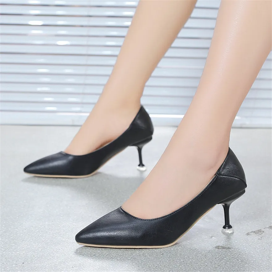 

2024 Comfort High Heels 7cm Ladies Office Shoes Spring Pointy Toe Sexy Party Dress Women Shoes Soft Leather Slip-On Pumps Woman