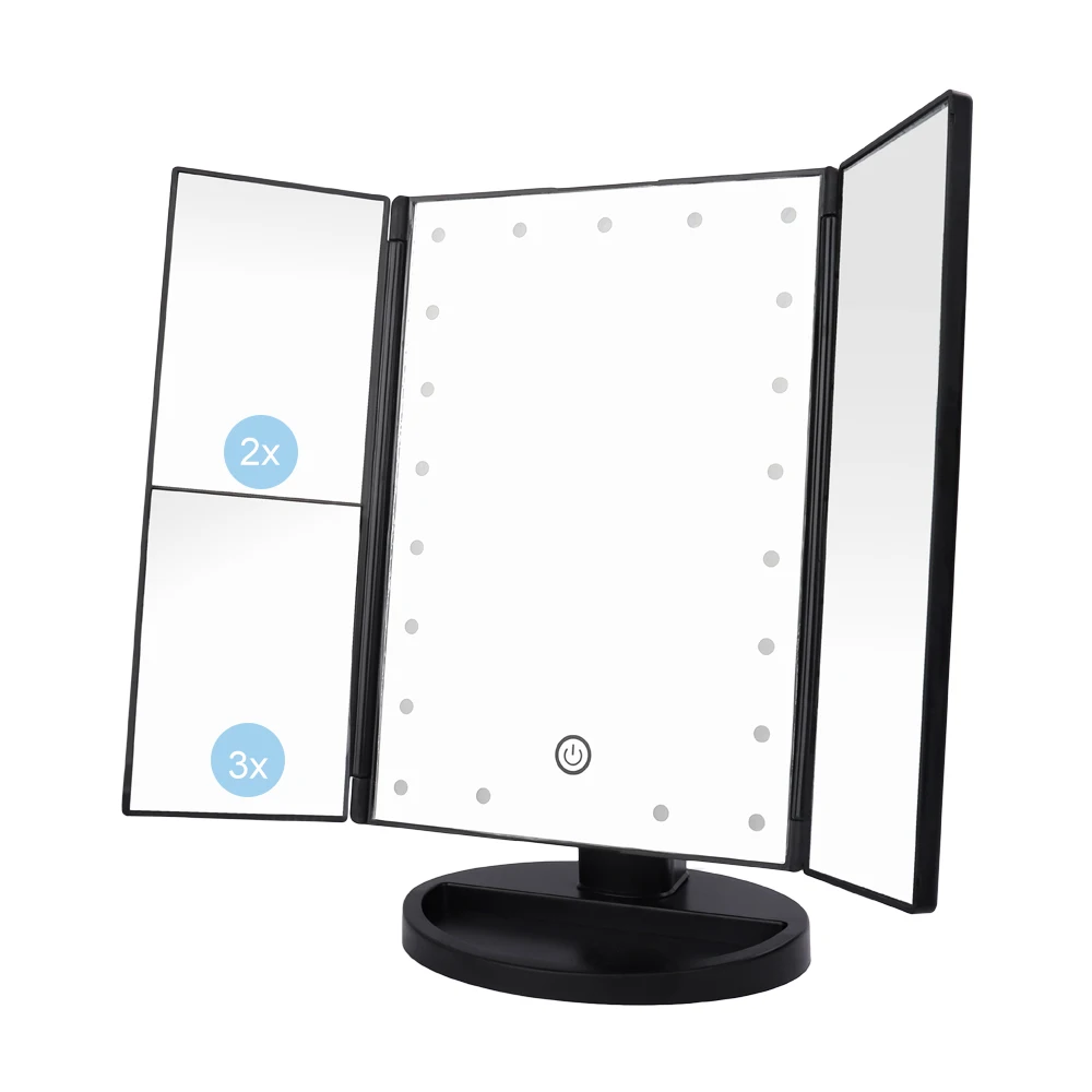 21 светодиодный складной светильник светящееся зеркало для макияжа 2X/3X увеличительное регулируемое настольное косметическое зеркало с поворотом на 180 градусов - Цвет: Black