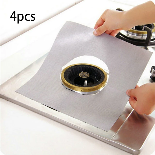 4pcs Silver 4 шт./1 шт. многоразовые волокна Защитные пленки для газовой плиты Крышка для горелки вкладыш чистый коврик для плиты защитная накладка для дома кухонные аксессуары - Цвет: 4pcs Silver