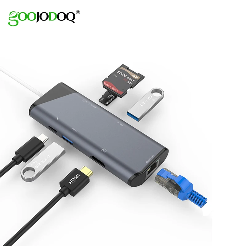 USB Type C к HDMI 4K Gigabit Ethernet адаптер RJ45 SD TF кардридер 3 0 HUB Combo с PD для Macbook Pro 2018|USB-хабы| |