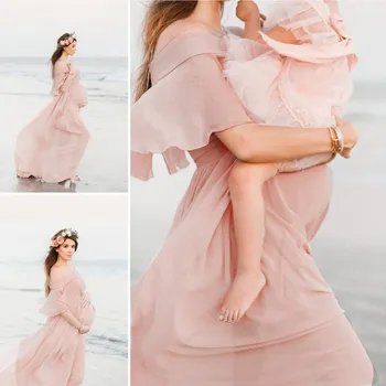 

maternity dresses for photo shoot Women Pregnants Soild Color Maternity Photography Props Short Sleeve Ruffles Solid Dress