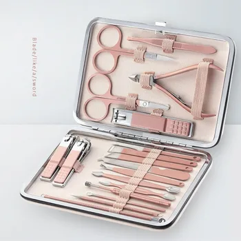 

Stainless Steel Nail Clipper Set Pink Pedicure Nail Clipper Set Of 18