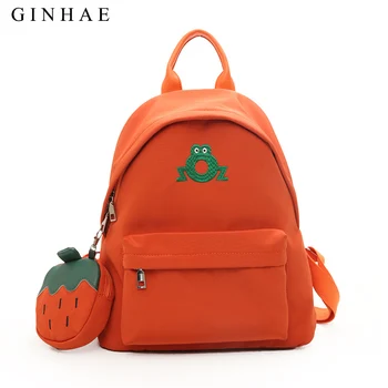 

2pcs/set Waterproof Nylon Women Backpacks Cute Frog Embroidery School Bag Backpack For Teenager Girls Kawaii Purse Bag Pack