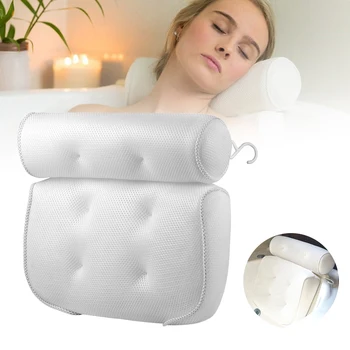 

Soft 3D Mesh Spa Bath Pillow Bathroom With Suction Cup Spa Bathtub Pillow Deep Spongy Cushion Relaxing Massage Pillow Bathroom
