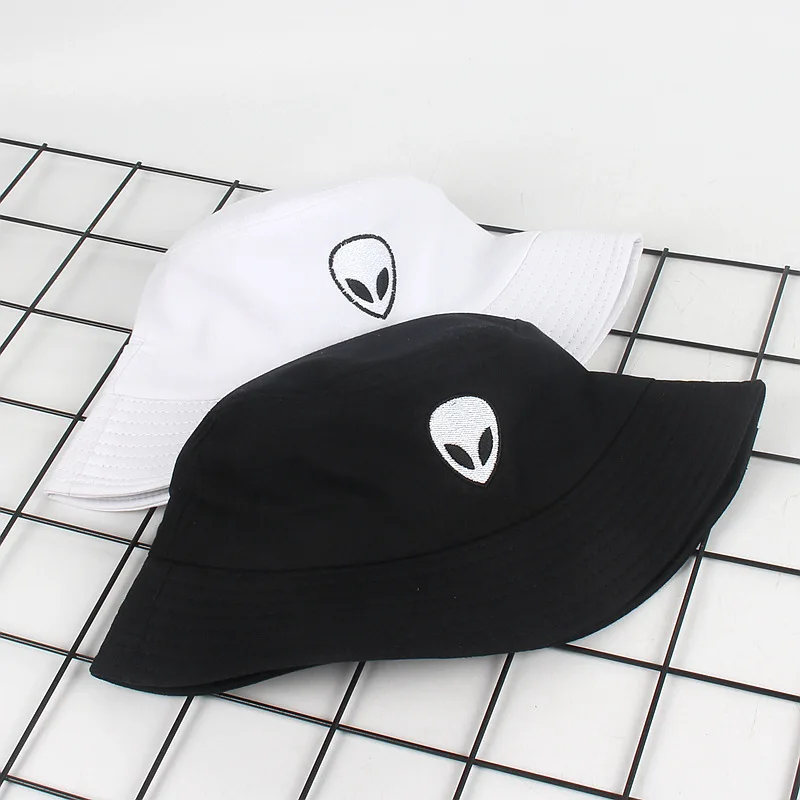 Sun Hats Sun Hat Bucket Hats Sunscreen Hats Black White Solid Alien Bucket Hat Unisex Caps Hip Hop Men Women Summer Panama Cap Beach Sun Fishing Hats Cotton