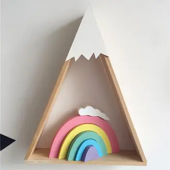 

Wooden Rainbow Building Blocks Kids Educational Stacking Toy Nursery Room Decor