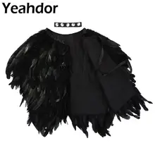 Женский Ретро винтажный в стиле панк готика натуральная накидка с перьями без рукавов Болеро жакет короткий Болеро Топы накидка+ блестящие стразы колье