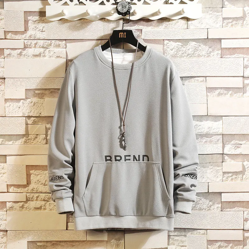 Gray Однотонные толстовки хип-хоп брендовые весенне-осенние повседневные толстовки мужские уличные с круглым вырезом и буквенным принтом Мужские толстовки с принтом, ZA252 - Цвет: Gray