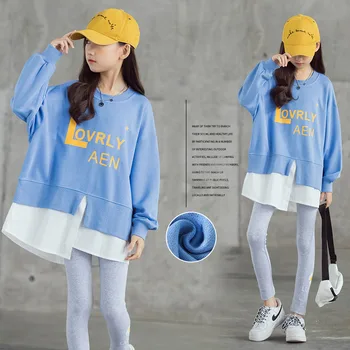 

Teen Girls Autumn Sweatershirt for Girls Hoodie 2020 New Children Clothes Loose Long-sleeved Casual Fake Two-piece Tops 10 12 Y