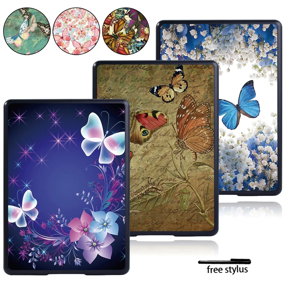 

For Kindle 10th / 8th Paperwhite 1 2 3 4 Plastic Material Slim Hard Shell Butterfly Series Tablet Case+Free Stylus