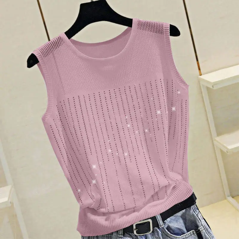 Top corto y Sexy para mujer, Camiseta básica sin mangas con agujeros brillantes, Chaleco Ajustado con espalda abierta, ropa para mujer - Image 3