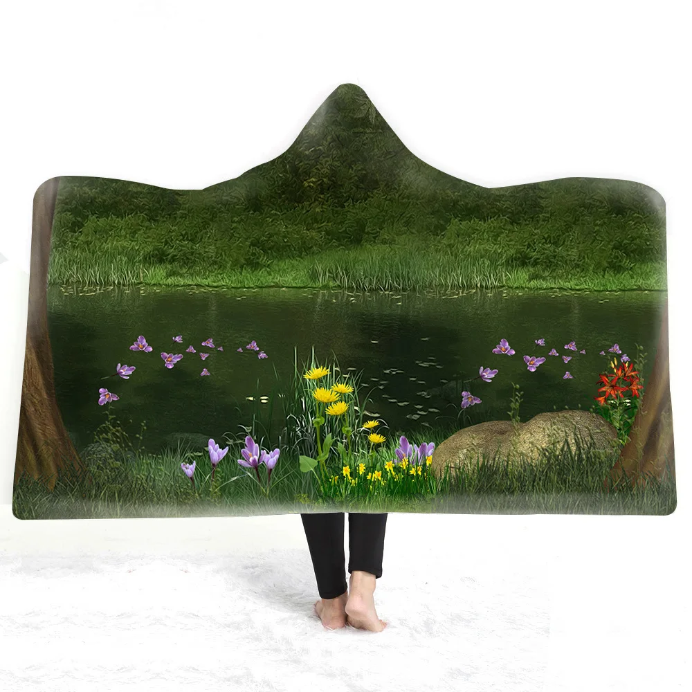 Psychedelic лес с капюшоном одеяло для взрослых детей 3D плюшевый, с принтом Флисовое одеяло носимые пледы одеяло для дома путешествия пикника - Цвет: color5