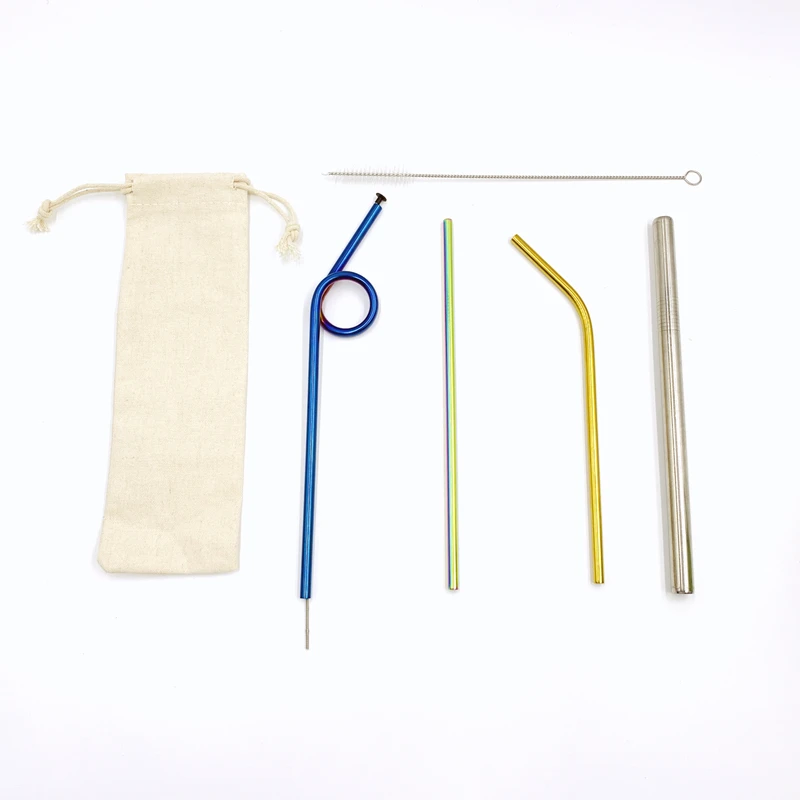 straw set Нержавеющая сталь металл спин соломинки многократного использования дизайн питьевой соломы металла питьевой Радуга соломинки - Цвет: straw set