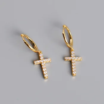

Geometric shape 925 sterling silver cross earrings female personality inlaid silver jewelry trend accessories