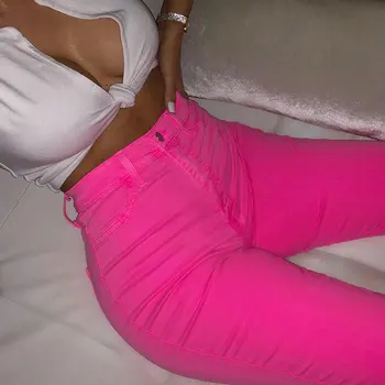

Jeans Femme High Waist Pink Denim Jeans For Women 2020 Fashion Female Casual Skinny Trouser Push Up Jeans Pencil Pants Plus Size