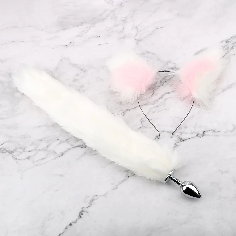 Massaggiatore Smooth Prostate Touch Plug anale Giocattoli sessuali per donne Uomini Coppie con orecchie di gatto Fasce Coda di volpe M_voghion.com