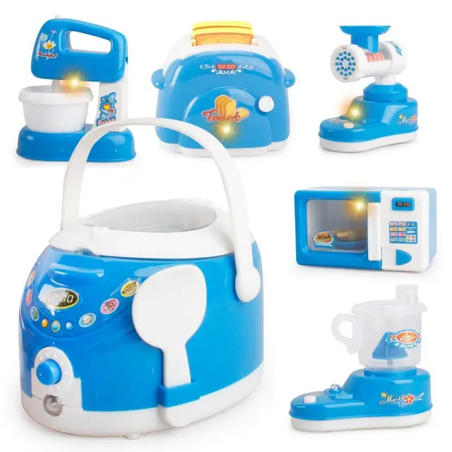 Mini Size Household Appliances Kitchen Toys Children Pretend Play Kitchen Accessories Toy Toaster Cooker Toys for Girls 5