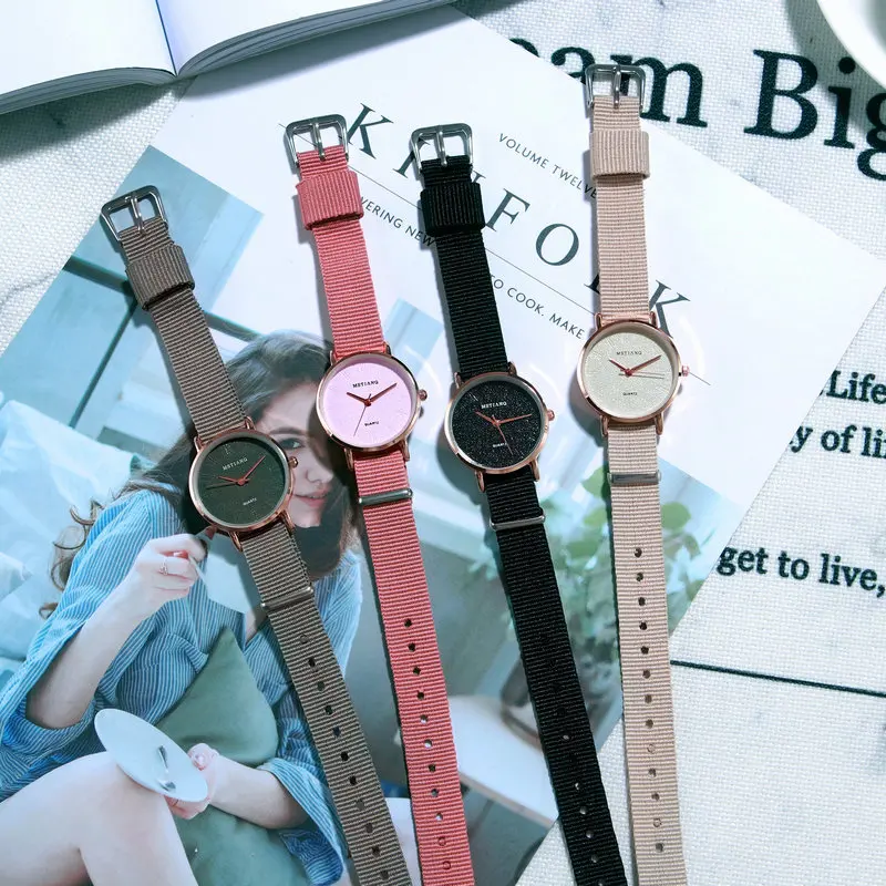 

Canvas Simple Literature And Art Retro Style Fashion Casual Quartz WOMEN'S Watch Korean-style College Style Small Dial