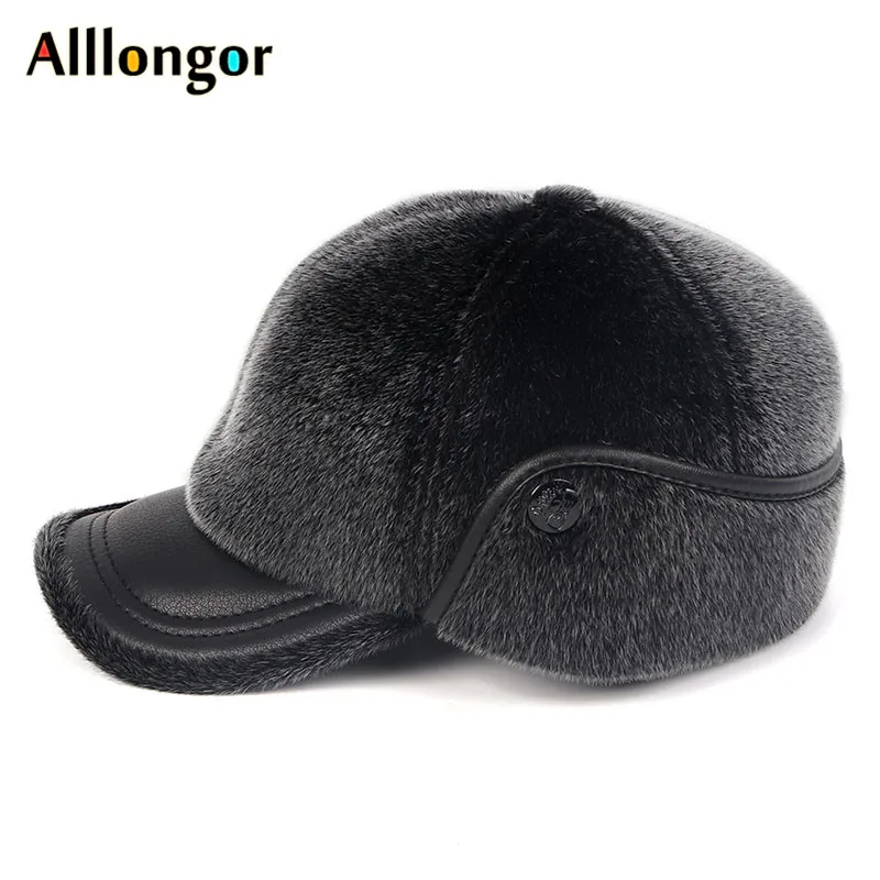 Новое поступление, зимние теплые шапки-ушанки, бейсболки для мужчин, искусственный мех норки, козырек gorra hombre, мужские уличные кепки, черные шапки для папы