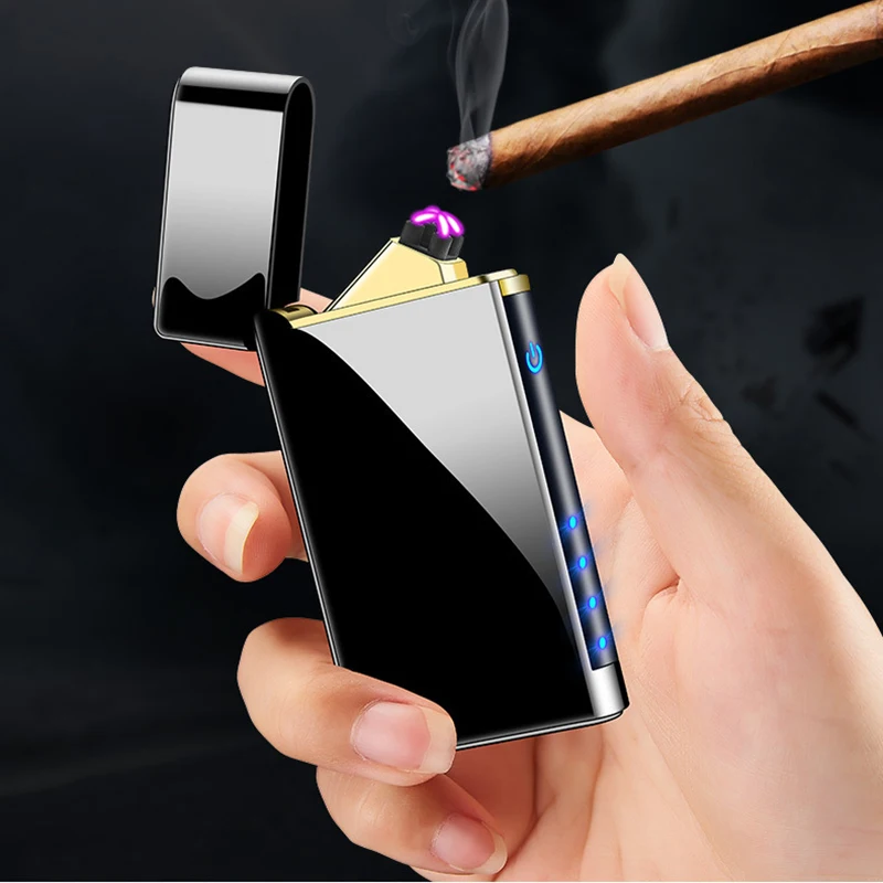 

Double-Arc Windproof and Fmaleless Zine Alloy Metal USB Recharging Fast Lighter Resuable Touch Cigarette Encendedores Men's Gift