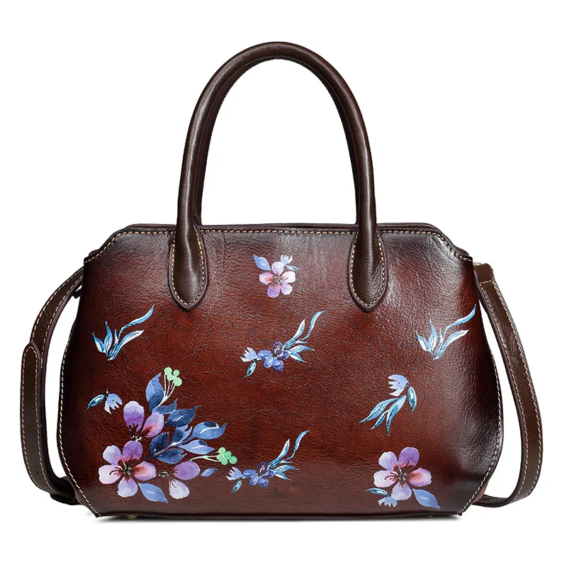 Натуральная кожа Сумка через плечо женская сумка-тоут высококачественный тисненый сумка с цветочным узором женская обувь для отдыха на плечо Курьерские сумки - Цвет: Coffee
