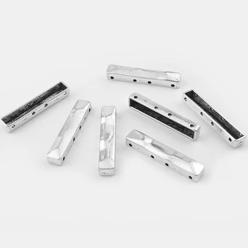 

20pcs Tibetan Silver Hammered Long Bar 1mm hole Multi Strand Slide Spacers Beads Fit Bag Cloth Bracelet Jewelry Finding DIY