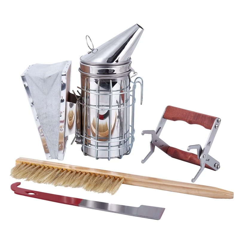 

Beekeeping Starter Tool Kit Set Of 4 With Bee Hive Smoker,Brush,Frame Grip,And Stainless Steel J-Hook Lifter Equipment(Bee-Kit2)