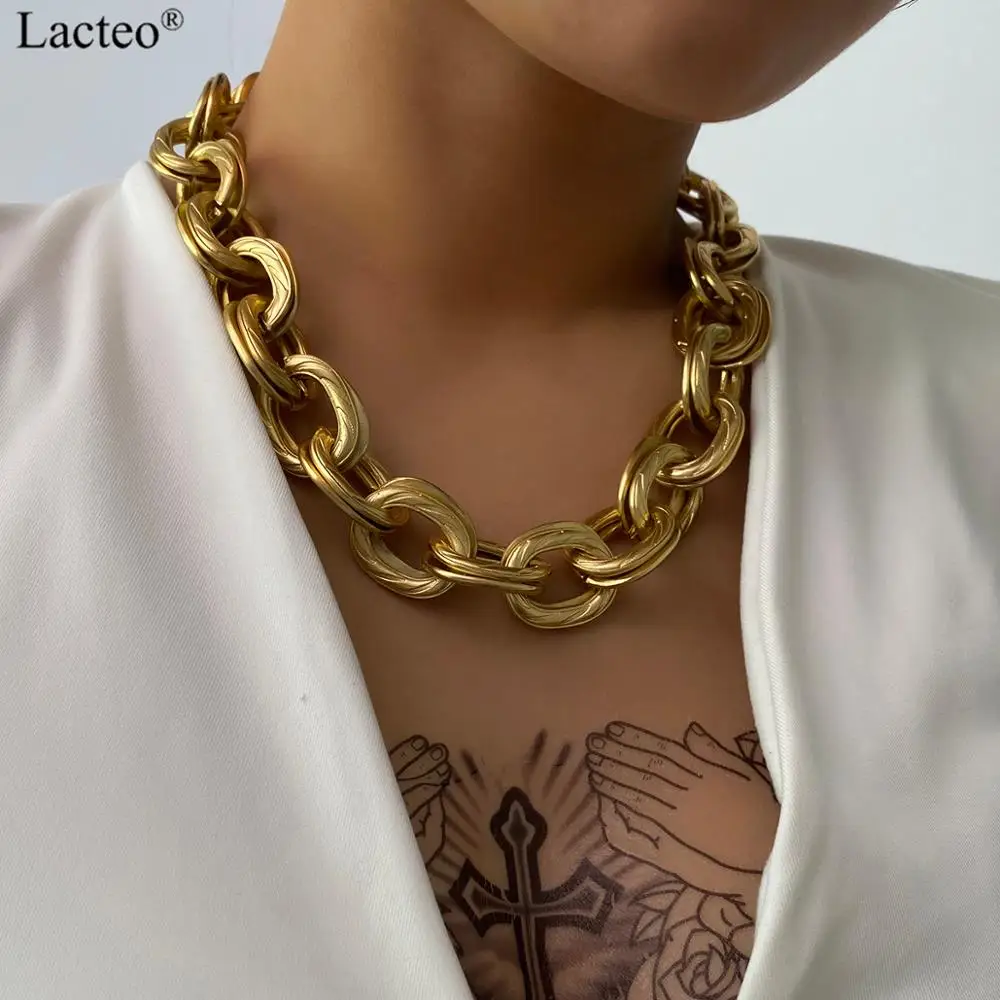 Lacteo Gothic Punk Double Layered Chain Choker Necklace for Women Hip Hop Thick Chunky Cross Chain Charm Necklace Jewelry Gifts