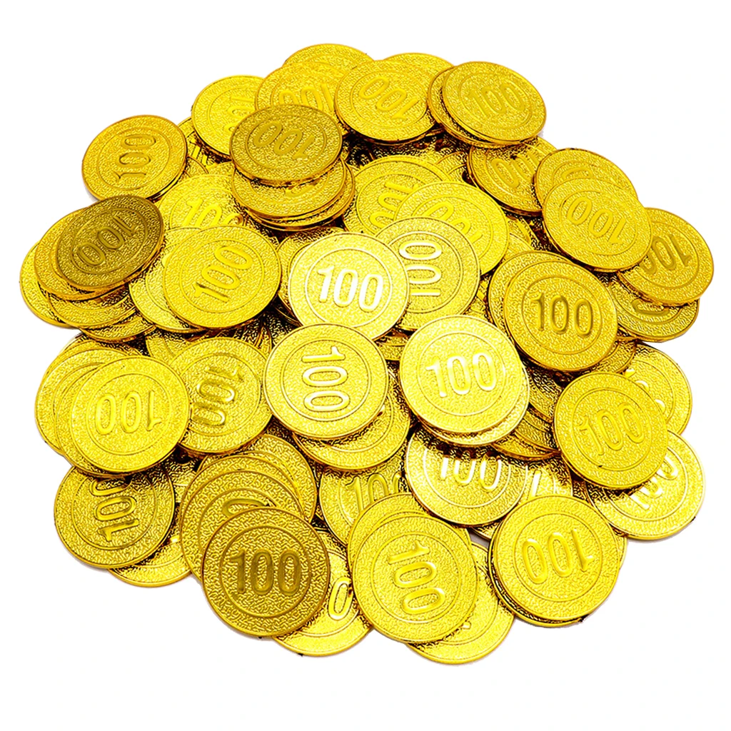 100pcs Plastic Pirate Gold Toy Coins Kids Birthday Party Board Game Favors Money Coins for Family Fun