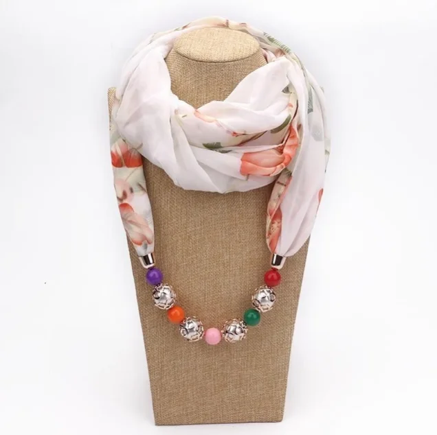 H4bc7b6ab04864d15ac76fc70048e636ce Multi-style Decorative Jewelry Necklace Resin Beads Pendant Scarf Women Foulard Femme Head Scarves Hijab Scarfs Mallzona