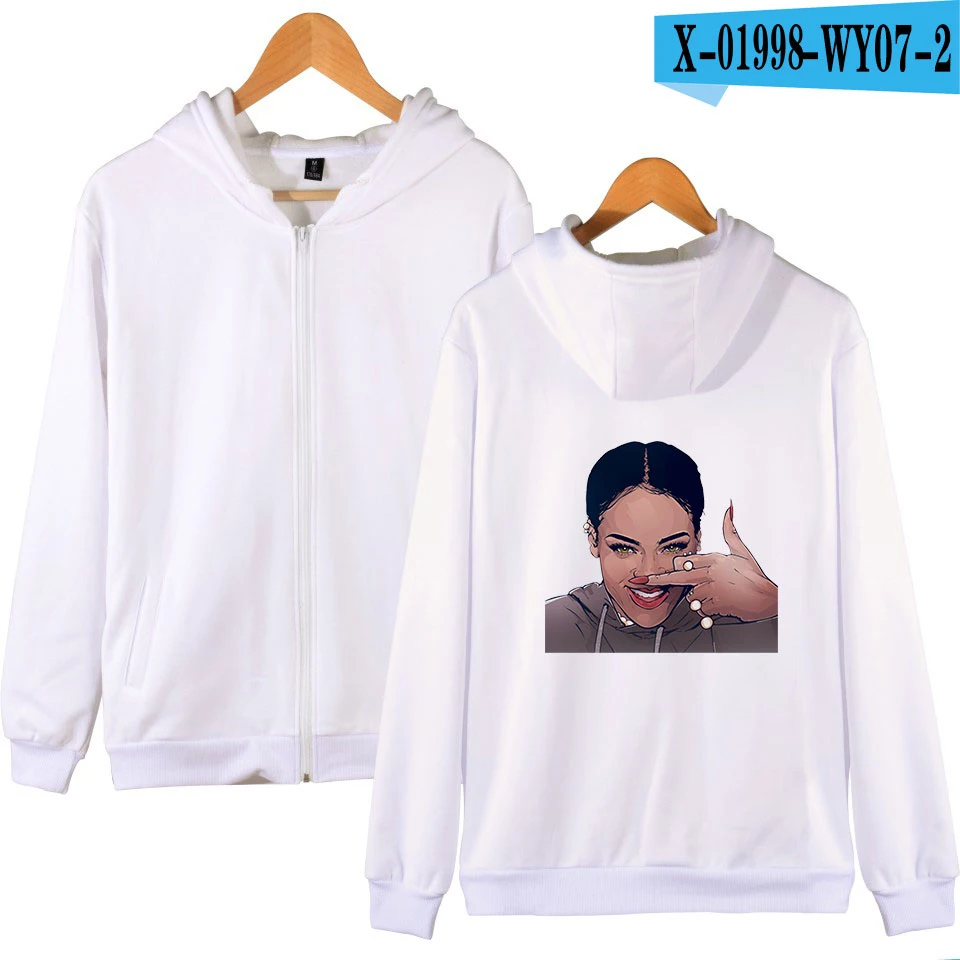 Rihanna/толстовка на молнии с 3D принтом для мужчин и женщин, зимняя модная повседневная толстовка с капюшоном в стиле Харадзюку, Лидер продаж - Цвет: white