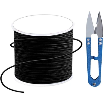 

Elastic Cord with Sewing Scissors,1mm Craft Wire Elastic Stretch String Nylon For DIY Jewelry Making Black