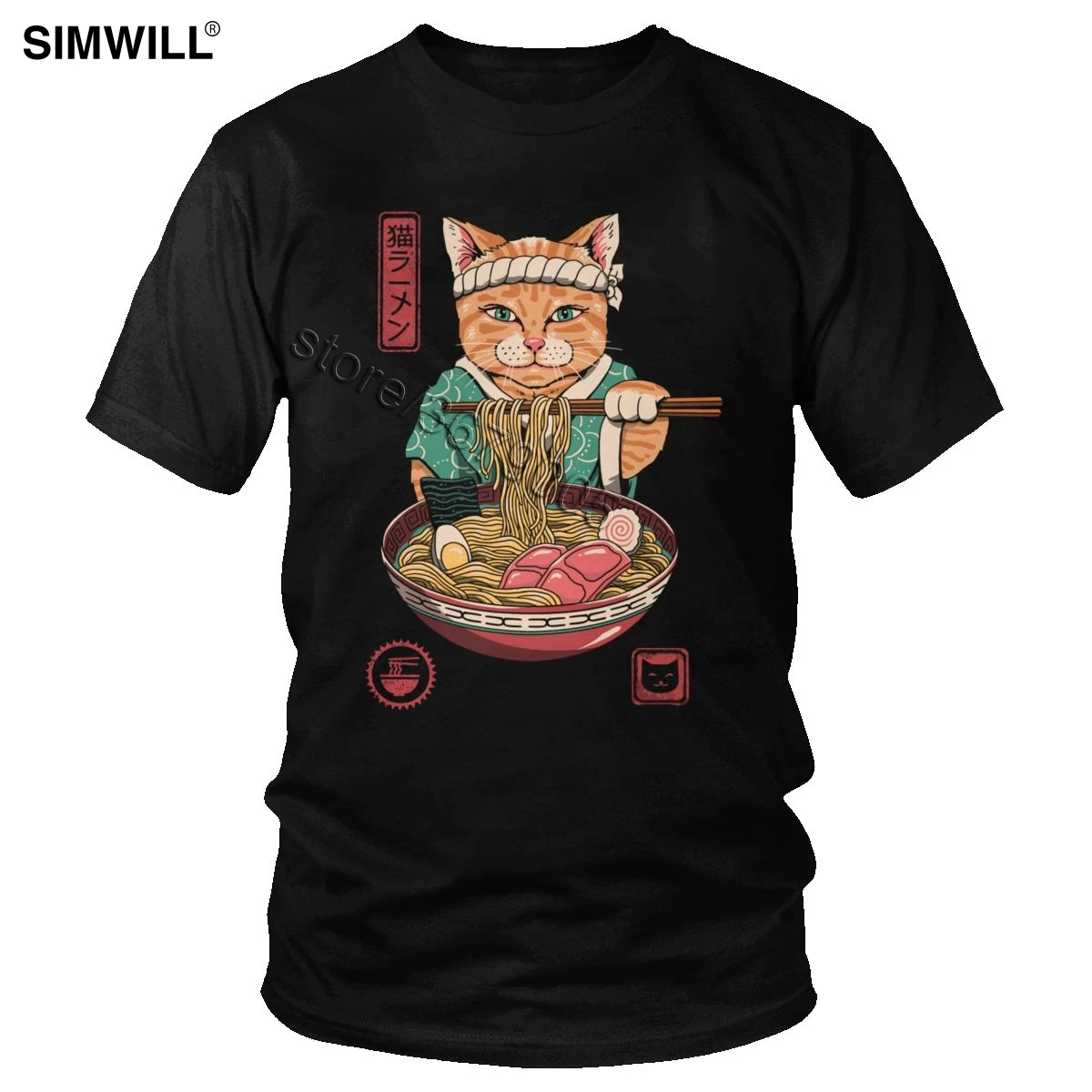 Мужская забавная японская футболка Neko Ramen в стиле хип-хоп с кошачьим котом