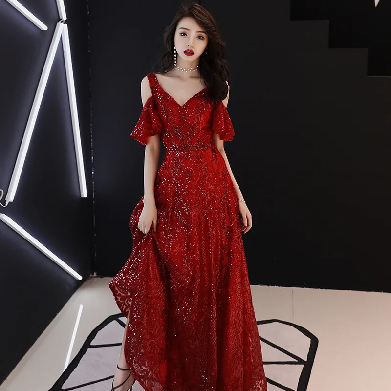 Китайское Восточное вышитое Cheongsam Длинное Элегантное вечернее платье платья принцессы Бургундия Qipao свадебное летнее женское сексуальное