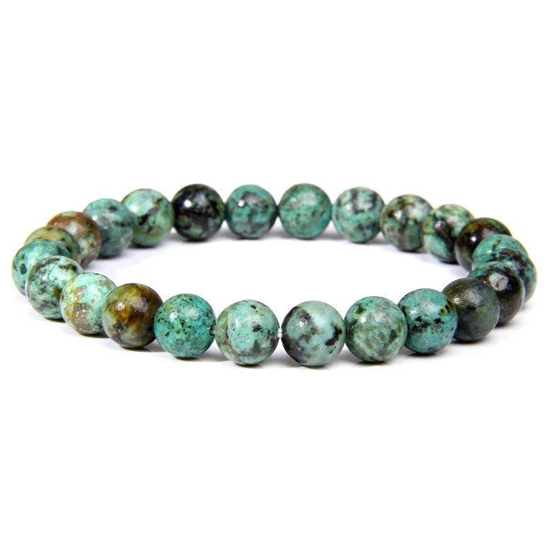 African Turquoise Высокое качество браслеты для йоги 8 мм натуральный камень бусины браслет для женщин мужчин Агаты лазурит флюорит бисерный браслет ювелирные изделия - Окраска металла: African Turquoise