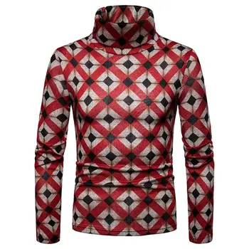 

Winter Sweater Men Rhombus Cross Stripe High Neck Long Sleeve Jumper Slim Pullover Top pull homme 2019