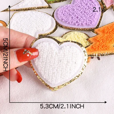 1Pc Sequin Chenille Embroidery Patches Rainbow/Lightning/Heart Patches Appliques Iron On Patches For Children Woman Clothes 