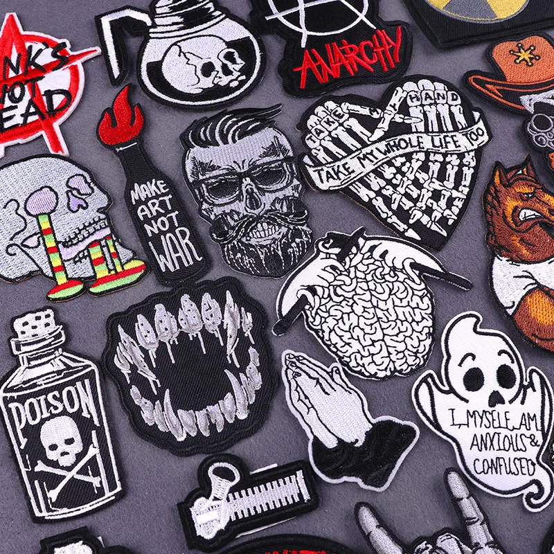Punk Skull Patches For Clothes Cool Characters Patches On Clothing Hippie Fashion Iron On Patches Sewing Accessories
