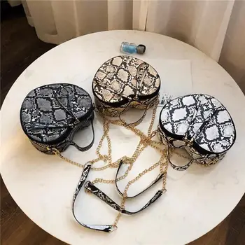 

Women Single Shoulder Bags Female Fashion PU Leather Serpentine Printing Chain Heart Small Bag Multicolor Crossbody Handbag