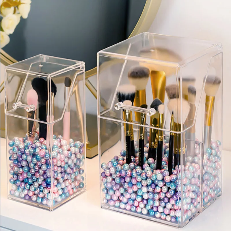 

Large Makeup Brush Organizer Storage Box With Lid Acrylic Brush Holder Case Clear Makeup Organizer Buy Box Send Pearls For Free