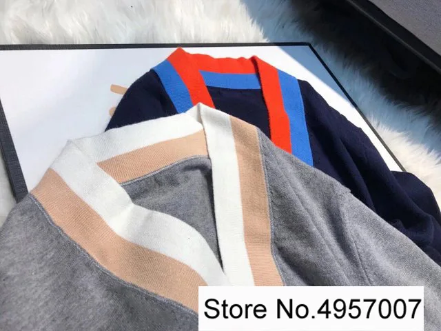 Темно-синий/серый Женский F/W хлопковый смешанный двойной v-образный вырез модный длинный рукав вязаный свитер пуловер Джемпер Топ