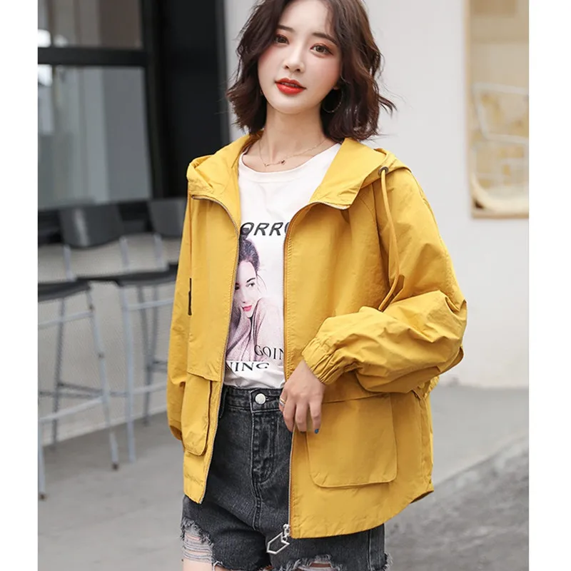 yellow UHYTGF специальное оптовое Женское пальто модное пальто с капюшоном весна осень ветровка верхняя одежда Свободный Плюс Размер Топ женский плащ 745 - Цвет: yellow