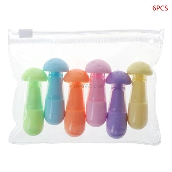 

6 Pcs/Pack Creative Mushroom Sticks Fluorescent Pen Cartoon Cute Mini Stationery