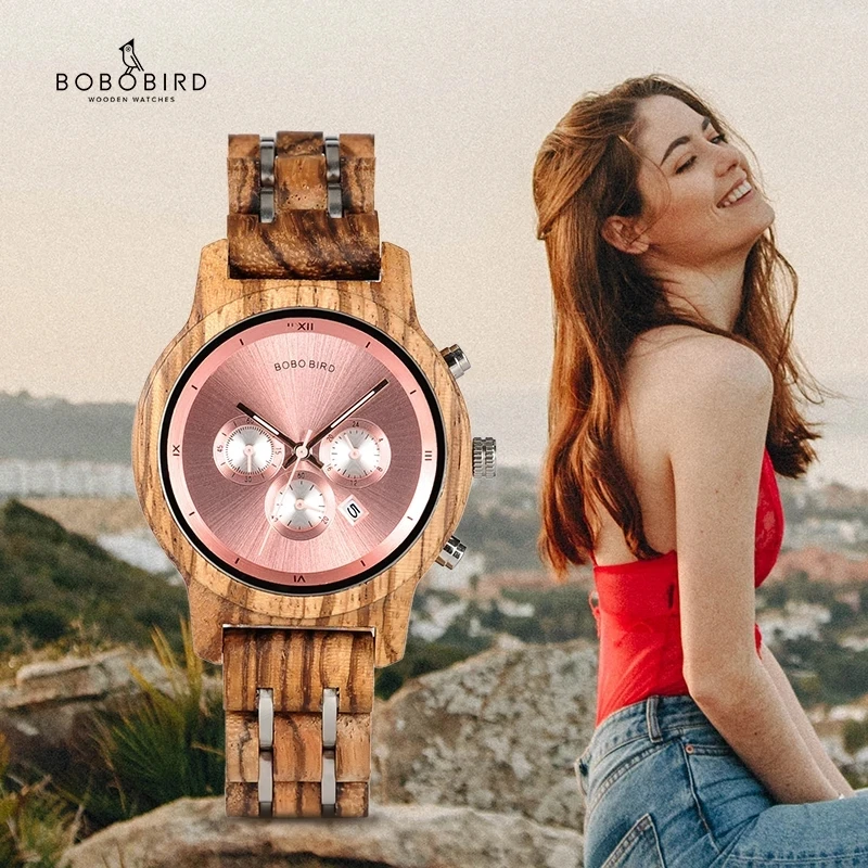 BOBO BIRD Wooden Couple Watches Simple Women Man Wristwatch Calendar Chronograph Clock Quartz Movement Ladies Custom Great Gift