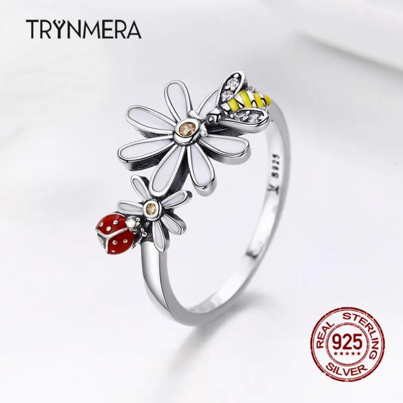 Trynmera 925 серебро цветок и Божья коровка Страна Чудес кольца для женщин стерлингового серебра ювелирные изделия TR109